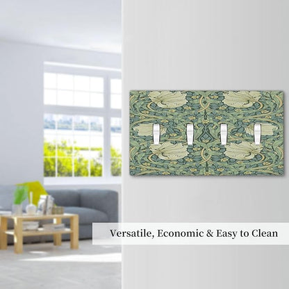 Light Switch Covers Vintage Floral Plant Sage Green William Morris Quad Toggle 4 Gang Wall Plate Electrical Faceplate Decorative Switch Plates for Bedroom Home Decor