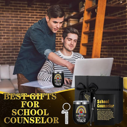 6 Pcs School Counselor Appreciation Gifts for Men Counselor Thank You Gifts 12 oz Stainless Steel Cup Socks Keychain Pen Notebook Box for School Counsellor Guidance Counseling Teacher