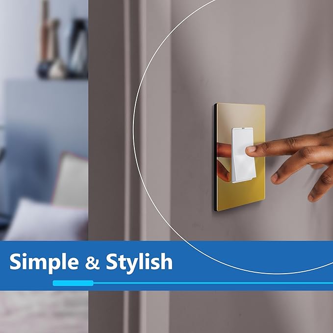 LIDER Decorator Wall Plate, Impact Resistant, Mirrored Acrylic, Plexiglass, Reflective Finish, Modern Upgrade, Screwless Light Switch/Outlet Cover, Mid-Size 1-Gang 4.88" x 3.11", Gold