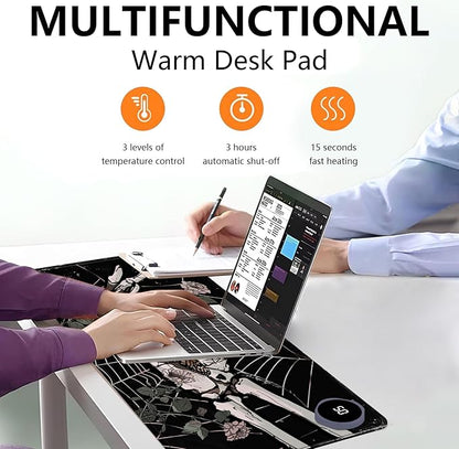 Heated Mouse Pad with 3 Levels Heated & 3 Hours Auto Shut-Off Mouse Pad for Warming Hands in Office Home, 23.6" x 14.2"Large Safe Desk Mat Hand Warmer，Skeleton Hand Spider Web