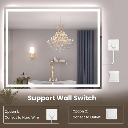 55"X36" LED Bathroom Mirror with Front Lights and Backlit, Anti-Fog, Dimmable, Shatter-Proof Tempered Glass, Lighted Bathroom Vanity Mirror for Wall with 3 Colors, Memory Function