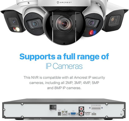 Amcrest 4K NV4232-EI-4TB 32CH AI NVR, Smart NVR, Facial Recognition, Facial Detection & Vehicle Detection - Supports 32 x 4K IP Cameras, Pre-Installed 4TB HDD (No PoE Ports Included)