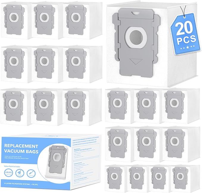 20 Pack Vacuum Bags for iRobot Roomba i7 i7+ i8 i8+ i3 i3+ i4 i4+ i6 i6+ j7 j7+ s9 s9+, s9plus, I & S & J Series Clean Base Automatic Dirt Disposal Bags