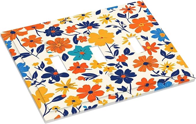 Nature Flowers Botany Plant Art Floral Decorative Switch Plates 3 Gang Wall Plate Triple Toggle Light Switch Cover Electrical Wall Panels Faceplate for Bedroom Bathroom Decor