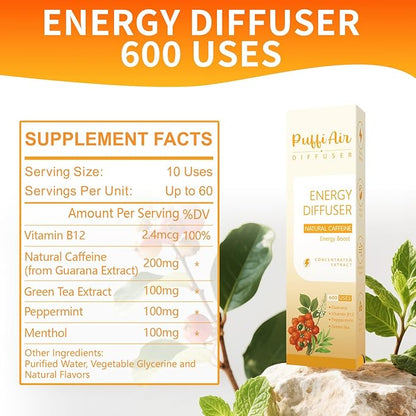 PUFFIAIR Focus Energy Duo Herbal Diffuser Pen Set | Mullein and Caffeine Inspired Blends | Green Orange | 2 Count