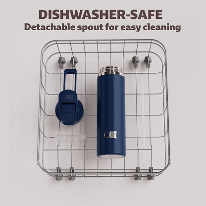 OISIZ Insulated Water Bottle 24 oz with 2 in 1 Spout and Straw Lid,One Click Safety Lock,100% Leakproof,Keep Cold 24H,Vacuum Stainless Steel Water Bottle for School,Travel and Sports,Dishwasher Safe