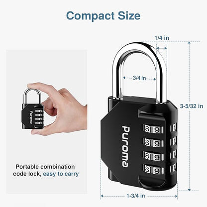 Puroma 10 Pack Combination Lock for Locker 4 Digit Outdoor Waterproof Padlock for School, Gym, Sports, Fence, Toolbox, Gate, Case, Outdoor, Hasp Storage, Cabinets (Black)