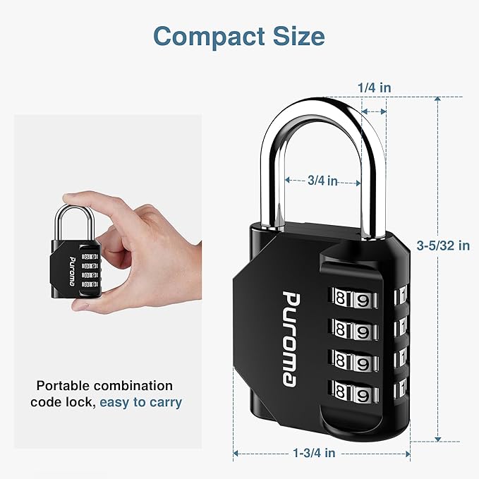 Puroma 3 Pack Combination Lock for Locker 4 Digit Outdoor Waterproof Padlock for School, Gym, Sports, Fence, Toolbox, Gate, Case, Outdoor, Hasp Storage, Cabinets (Black)