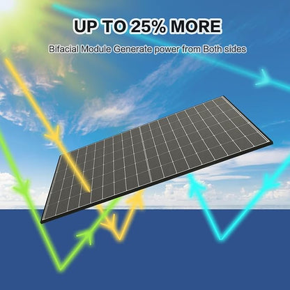 JJN Bifacial 400 Watt Solar Panel, N-Type 16BB 400W Solar Panels, 25% High Efficiency Monocrystalline Solar Module for 12V/24V/48V PV System for Homes Rooftop Farm RV and Off-Grid Applications