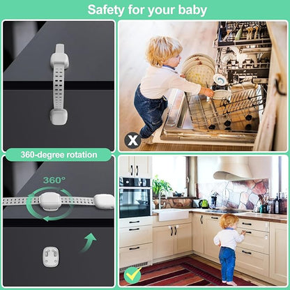 6 Pack Baby Proofing Cabinet Locks, Child Safety Locks with Adjustable Strap Latches for Cabinets and Drawers,Door,Dishwasher,Fridge,Toilet Seat,Cupboard,Trash Can,Washer (White)