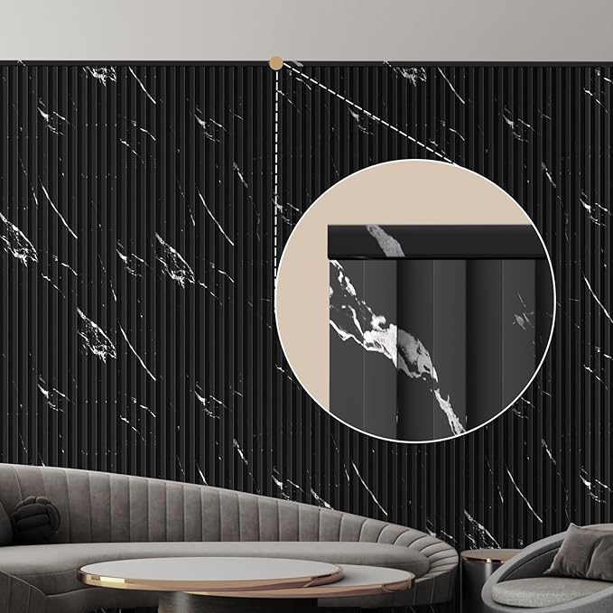 OUZUGIE 8-Pack 57 Inches, WPC Slat Wall Panel Trim,Corner Guard for High Grille (Black Marble-1)