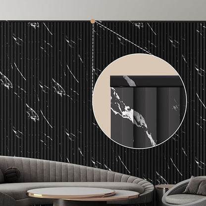 OUZUGIE 8-Pack 57 Inches, WPC Slat Wall Panel Trim,Corner Guard for High Grille (Black Marble-1)