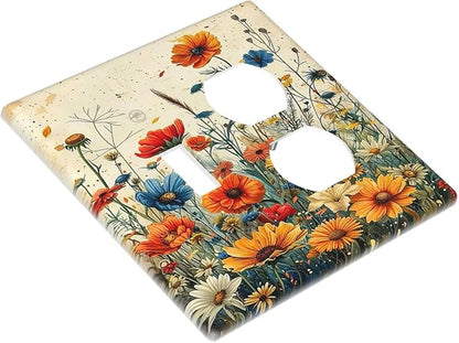 Outlet Covers Colorful Flowers Wildflowers Plants Orange Yellow Blue 1 Toggle 1 Duplex Switch Plate Covers Electrical Light Switch Cover Plate Decorative Wall Plate Socket Cover for Home Farmhouse