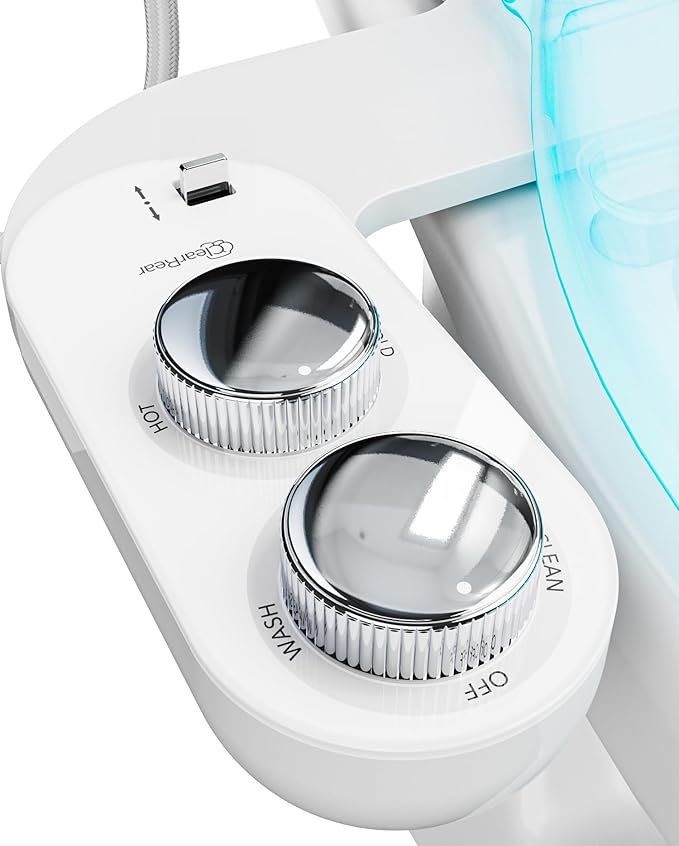 CLEAR REAR Bidet Attachment for Toilet Seat - Non-Electric, Self-Cleaning Dual Nozzle, Adjustable Water Pressure, Rear & Feminine Wash Hygienic Upgrades - Fits Elongated Toilets (Cold & Warm Water)