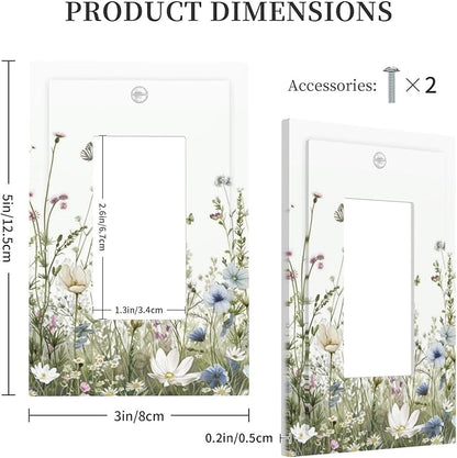 Colorful Wildflowers Daisy Plant Butterfly Floral Decorative Outlet Covers 1 Gang Single Rocker Light Switch Cover Plate Wall Plates GFCI Faceplate for Bed Room Living Room Decor