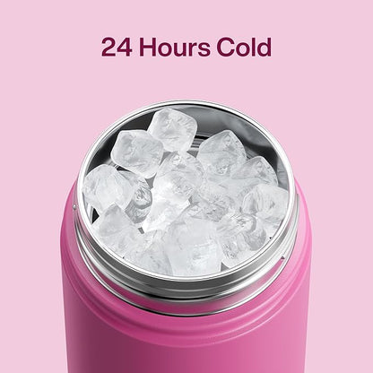 ENCOOL Insulated Water Bottle with Straw Stainless Steel Water Bottle, Leak-Proof, BPA-Free, Double Wall Vacuum Keeps Cold for 24 Hours for Sports, Travel, School (18 oz, Turkish Rose)