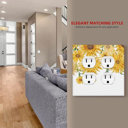 Sunflower Yellow Flowers Floral Outlet Covers 2 Gang Double Duplex Decorative Light Switch Covers Electrical Wallplates Socket Faceplate for Bed Room Living Room Decor