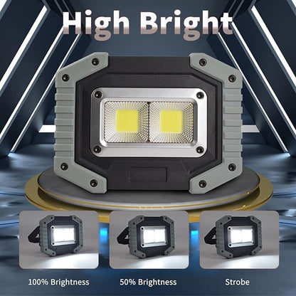 OTYTY LED Work Light 2-Pack, 30W 1500LM Portable Rechargeable Flood Lights with Magnetic Base, 4200mAh Battery for Outdoor, Camping, Hiking, Emergency, Car Repairing, Job Site Lighting (W840 Grey)