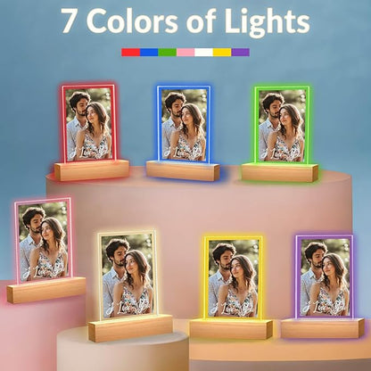Custom Picture Frame, Personalized Photo Frame with Night Light, Customized Picture Frames, Personalized Anniversary Valentines Day Gifts for Women Men Her Him Girlfriend Boyfriend Mom Dad Couple