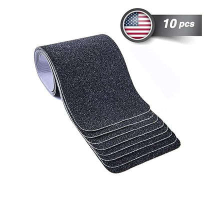 6 x 24 Inch Black 80 Grit Slip Resistant Safety Treads - Premium 10 Pre-Cut Outdoor Safety Tape - Rounded Corners