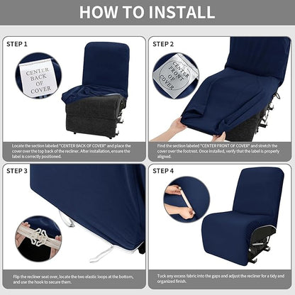 Easy-Going 100% Waterproof Recliner Cover Additional Seat Cover for Reclining Couch, Stretch Sofa Covers Washable Furniture Protector for Kids & Pets, 1 Seat, Navy