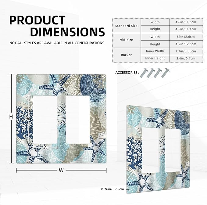 Decorative Outlet Covers Blue Starfish Brown Coral Ocean 2 Gang Light Switch Cover Plate Double Rocker Wall Plates for Electrical Outlets Switch Plate Covers for Girlroom Home Decor