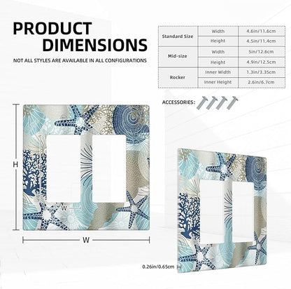 Decorative Outlet Covers Blue Starfish Brown Coral Ocean 2 Gang Light Switch Cover Plate Double Rocker Wall Plates for Electrical Outlets Switch Plate Covers for Girlroom Home Decor