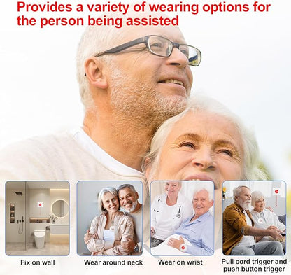 XUK WiFi SOS Caregiver Pager Call Button for Elderly, No Monthly Fee 2.4GHz Wi-Fi APP Control Wireless Nursing Call System with 1 SOS Watch Pagers & 1 Receiver Life Alert Systems for Seniors