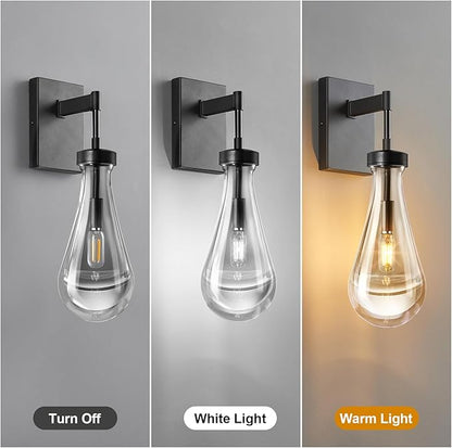 Raindrop Wall Sconces Black Sconces Wall Decor Modern Wall Lighting Glass Bathroom Sconces Indoor Vanity Light Wall Lamp for Bedroom Living Room Stair (1 Pack)