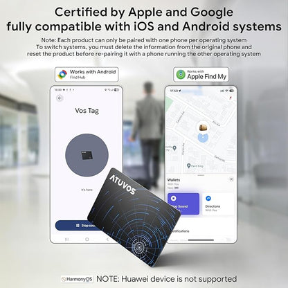 ATUVOS Dual-System Air Card Tag 1 Pack, Rechargeable Wallet Tracker Compatible with Android Google Find Hub or iOS Apple Find My APP, Smart Item Finder Locator for Wallet/Luggage/Passport