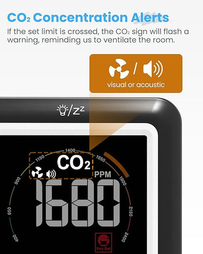 Newentor CO2 Monitor, Indoor Air Quality Meters, Carbon Dioxide Detector with Voice Alert, Large Display CO2 Tester, Temperature Humidity Sensor, Alarm Clock for Home, RV, Grow Tents, Black, 2 PCS