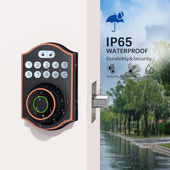 Smart Fingerprint Door Lock, Keyless Entry Deadbolt with Electronic Keypad, Bluetooth App Control, One Time Code, IP65 Weatherproof, for Front Door/Home/Office (Oil Rubbed Bronze)