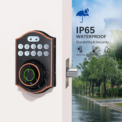Smart Fingerprint Door Lock, Keyless Entry Deadbolt with Electronic Keypad, Bluetooth App Control, One Time Code, IP65 Weatherproof, for Front Door/Home/Office (Oil Rubbed Bronze)