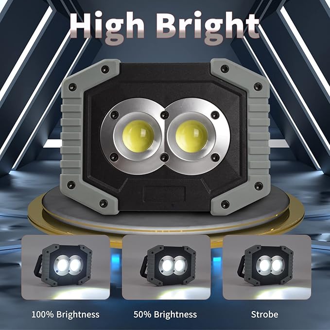 OTYTY LED Work Light 2-Pack, 30W 1500LM Portable Rechargeable Flood Lights with Magnetic Base, 4200mAh Battery for Outdoor, Camping, Hiking, Emergency, Car Repairing, Job Site Lighting (W839 Grey)