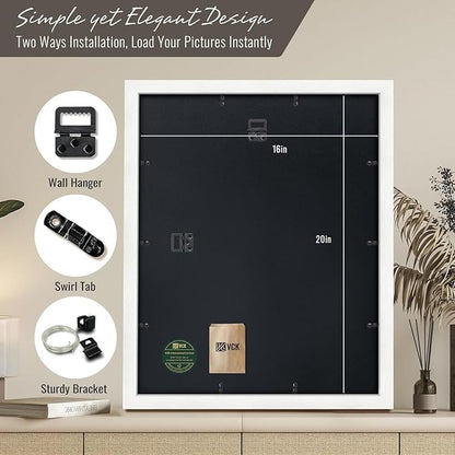 VCK 16x20 Picture Frames white Set of 6, Wide Border Wood Poster Frame, Multi-Directional Display Family Photos, Office Prints, Studio/Gallery Artwork, Woodgrain Series, Wall Hanging
