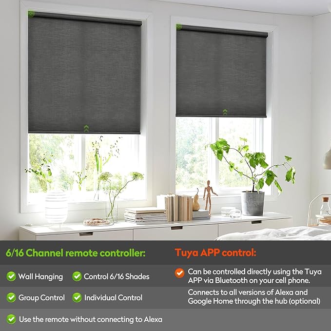 ZSTARR Motorized Light Filtering Roller Blinds with Remote Control,Rechargeable Smart Window Shades Compatible with Alexa Google via Hub,Fabric Wrapped Valance, Custom Size (Dim Gray)