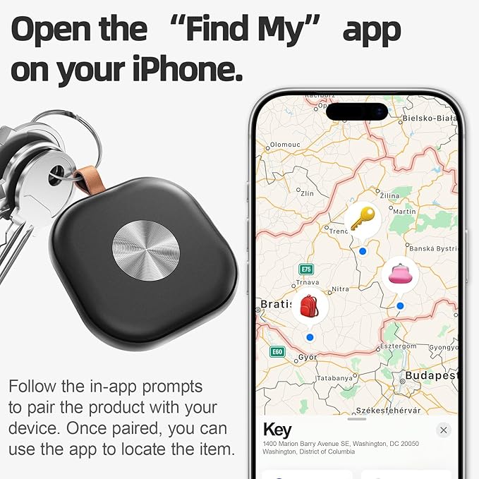 Air Tracker Tags-4 Pack, Item Finder Work for Find My APP (iOS Only), Worldwide Tracker for Keys, Bags Luggage, Suitcases and Wallet, Key Finder Locator with Sound, Replaceable Battery, Black