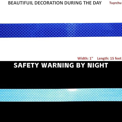 Non Fading Reflective Tape Blue 1 inch, Outdoor Waterproof High Visibility Warning Industrial Marking Tape, Safety Stickers (15 feet)