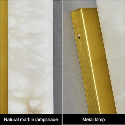 LMQNINE Natural Alabaster Wall Sconces Set of Two Spanish Marble Wall Light Cylinder Modern Gold LED Sconce for Living Room Bedroom Bathroo Stairs（L-2Pack）