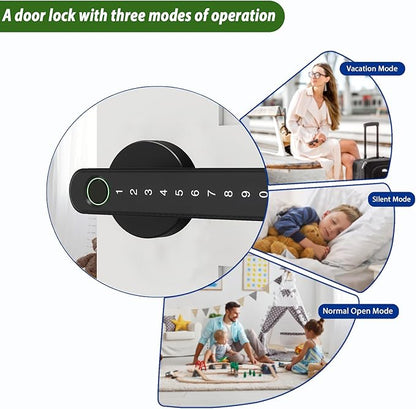 Smart Electronic Fingerprint Door Lock, Keyless Entry with Handle, Codes, APP, IC Cards, Fingerprints, Keys, for Home Bedroom Apartment (Black)