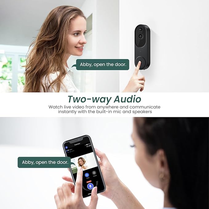 1080p Video Doorbell Camera Wireless with Chime, AI Human Detection, 2-Way Audio, FHD Live View, Wire-Free, Night Vision, Cloud Storage, Battery Powered, Indoor Outdoor Surveillance (Black)