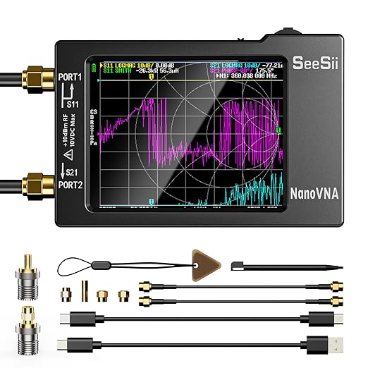 SEESII Nanovna-H Vector Network Analyzer with SMA Adapter, HW3.6 10KHz-1.5GHz MF HF VHF UHF Antenna Analyzer, Measuring S Parameters, Voltage Standing Wave Ratio,Phase,Delay,Smith Chart