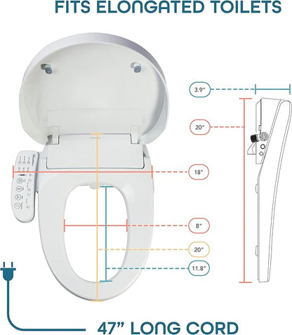 BidetMate 3000 Series Electric Heated Bidet Smart Toilet Seat with Unlimited Heated Water, Side Control Panel, and Adjustable Warm Air Dryer - Self-Cleaning - Fits Elongated Toilets