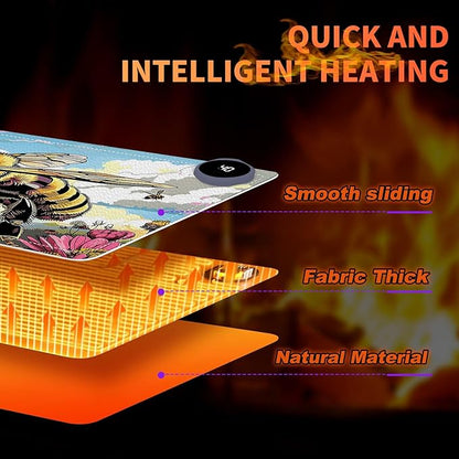 Heated Mouse Pad, Warm Desk Pad, Keyboard Mat 23.6 x 14 Inch Large Size Intelligent Fast Heating, 3 Speed Adjustable, Timed Auto Power Off for Game Office Home, Bees Collect Honey