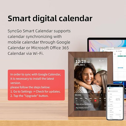 10.1 Inch Smart Wi-Fi Digital Calendar (Wood Grain) - Displays Your Photos, Wi-Fi Sync with Google Calendar, Wide Angle HD View