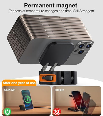 Retractable 3 in 1 Charging Station for Apple [Built in Cable] 22.5W Fast for Magsafe Wireless Charger, Travel Essentials, Magnetic Foldable Stand for iPhone 17 Air Pro Max 16 15 iWatch Airpods