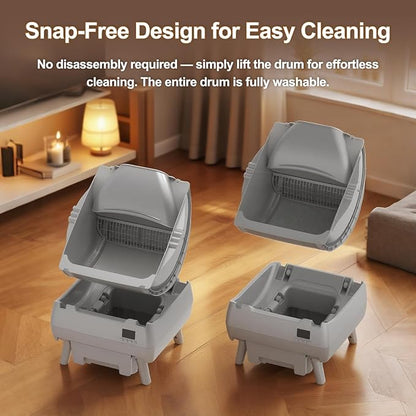 Automatic Cat Litter Box Self Cleaning - APP Control, Open-Style Design, Smart Health Monitor, Suitable for Medium Cats and Kittens, Safe Anti-Pinch, Quiet, A Lifelong Companion - Grey