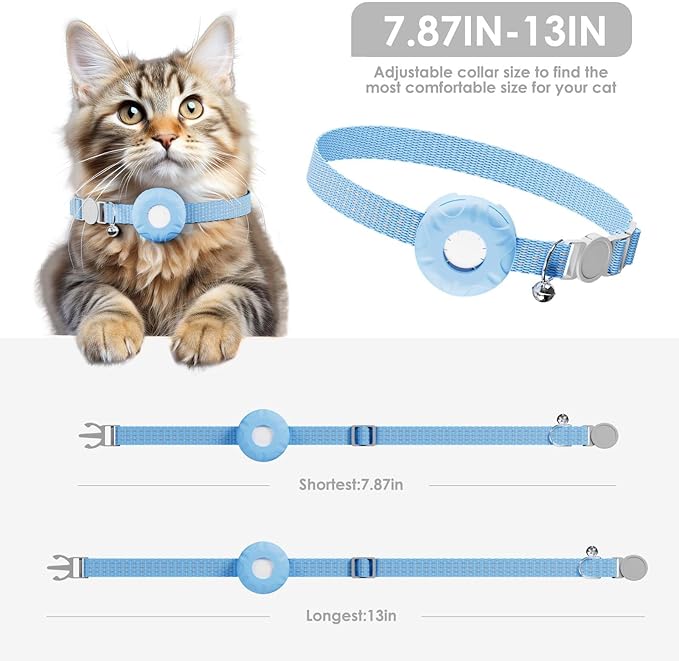 Cat Tracker, Pet Tracker with Safety Elastic Buckle, Works with Any Collar,Compatible with Apple Find My App (Only iOS), No Monthly Fee, Blue