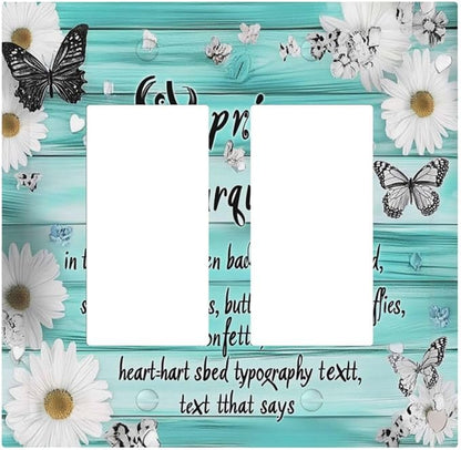Teal Butterfly Daisy Rustic Wooden Signs Decorative Outlet Covers 2 Gang Double Gfci Rocker Electrical Wall Panels Light Switch Cover Plate For Farmhouse Cabin Decor
