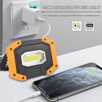 OTYTY LED Work Light 2-Pack, 30W 1500LM Portable Rechargeable Flood Lights with Magnetic Base, 4200mAh Battery for Outdoor, Camping, Hiking, Emergency, Car Repairing, Job Site Lighting (W841 Yellow)